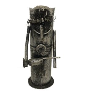 Art Metal Nurse Sculpture Holding A Shot Folk Art Made In Hong Kong Collectible